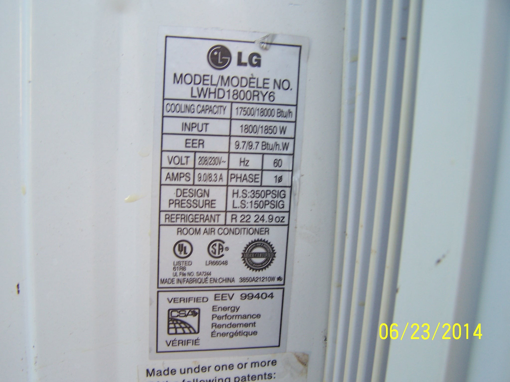 Lg Window Air Conditioner Model Lwhd1800ry7 How Many Btu | LG LWHD1800R
